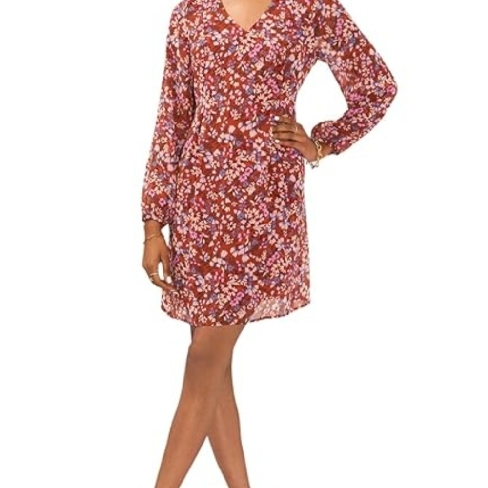 MSK Long Sleeve Floral Dress - Brown and Pink